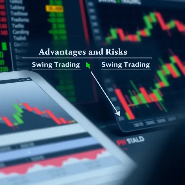 Diagram showing advantages and risk factors associated with swing trading and day trading methods