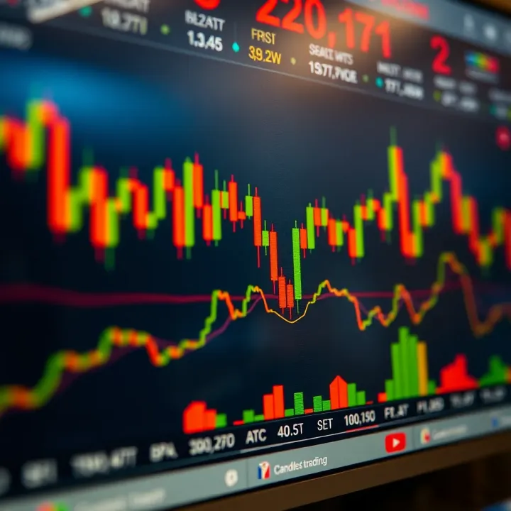 Candlestick chart showing price movements and trading volume in financial markets