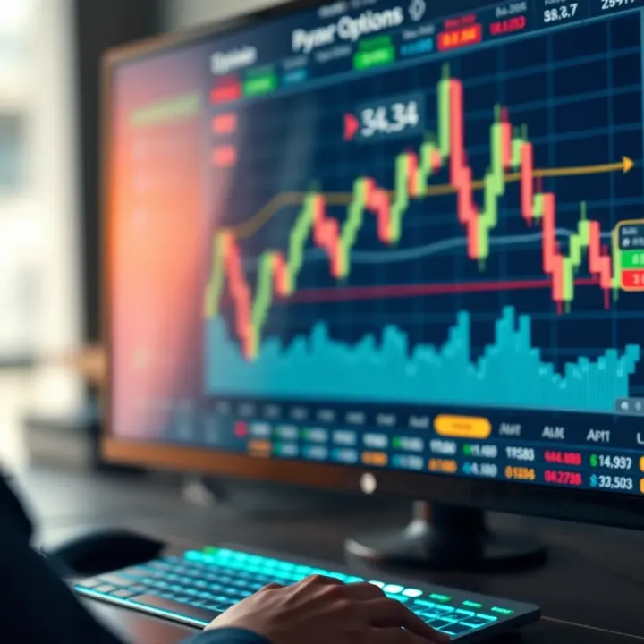 Binary options trading platform interface displaying charts and trading options