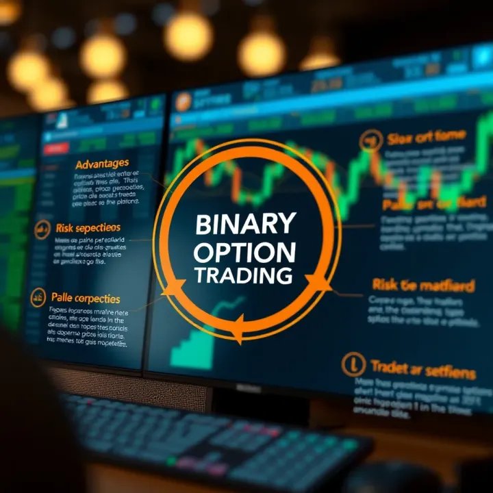 Diagram illustrating advantages, risks, and strategies related to binary options trading