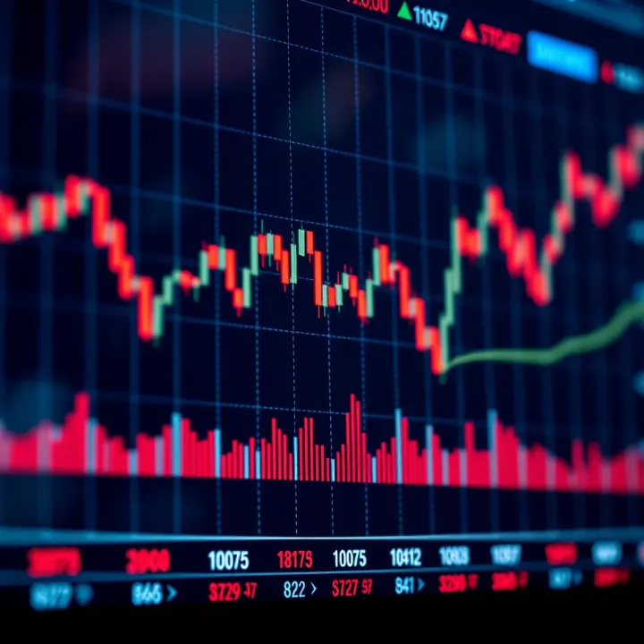 Graph showing binary options trading with upward and downward price indicators