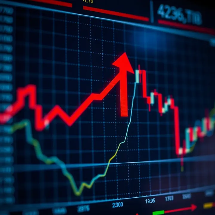 Graph showing the basic concept of binary options trading with upward and downward arrows
