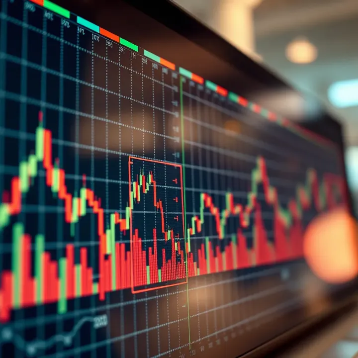 Graph depicting financial market trends with binary options trading icons