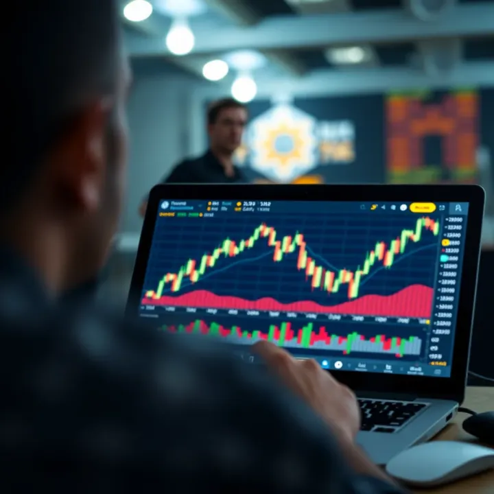 Graph showing binary options trading simulation on a digital device screen