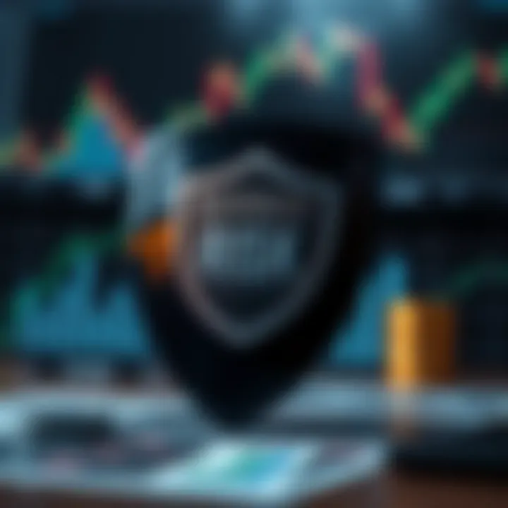 Business risk management strategies illustrated with financial charts and protective shield