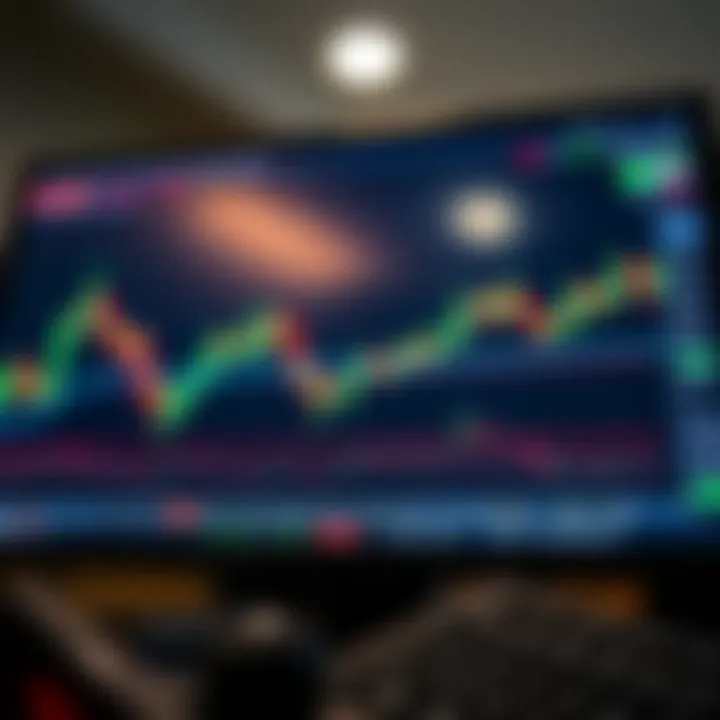 Chart showing Forex currency pairs with candlestick patterns and technical indicators on a trading platform