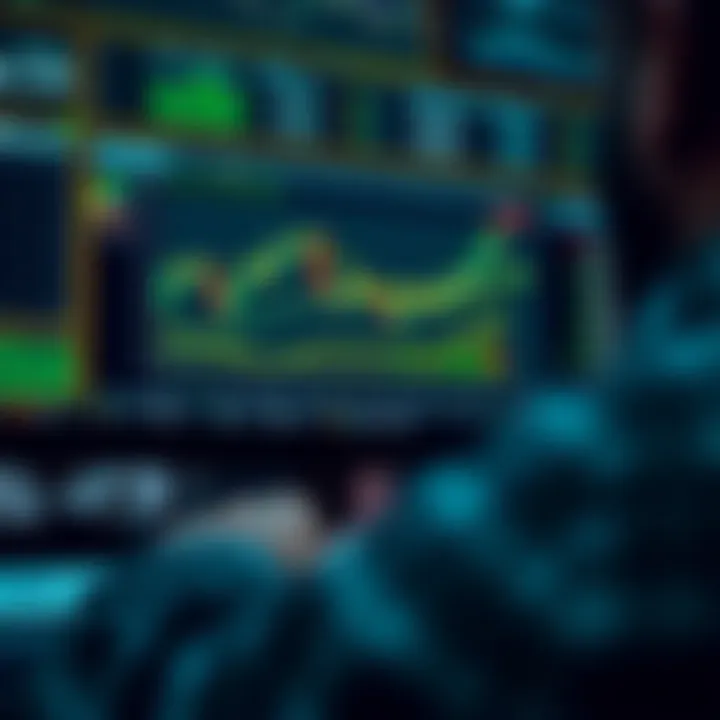 Illustration showing a digital trading course interface with charts and interactive modules