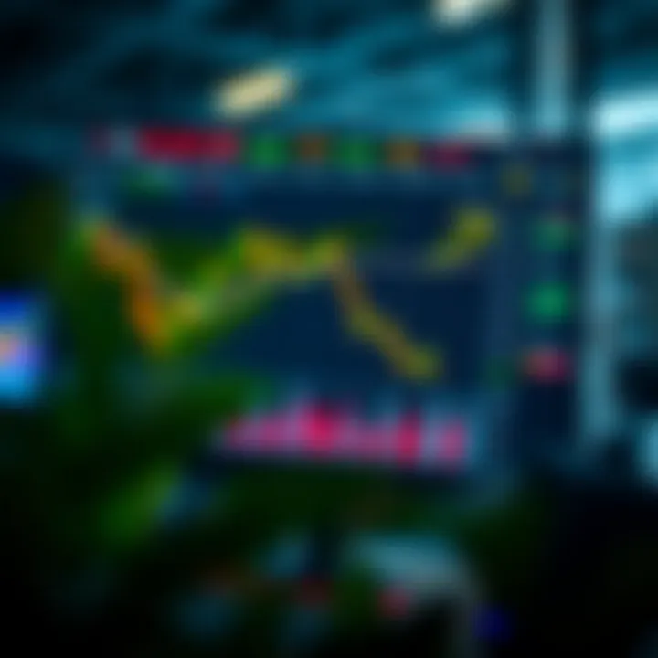 Illustration of a trading platform interface displaying charts, indicators, and market data