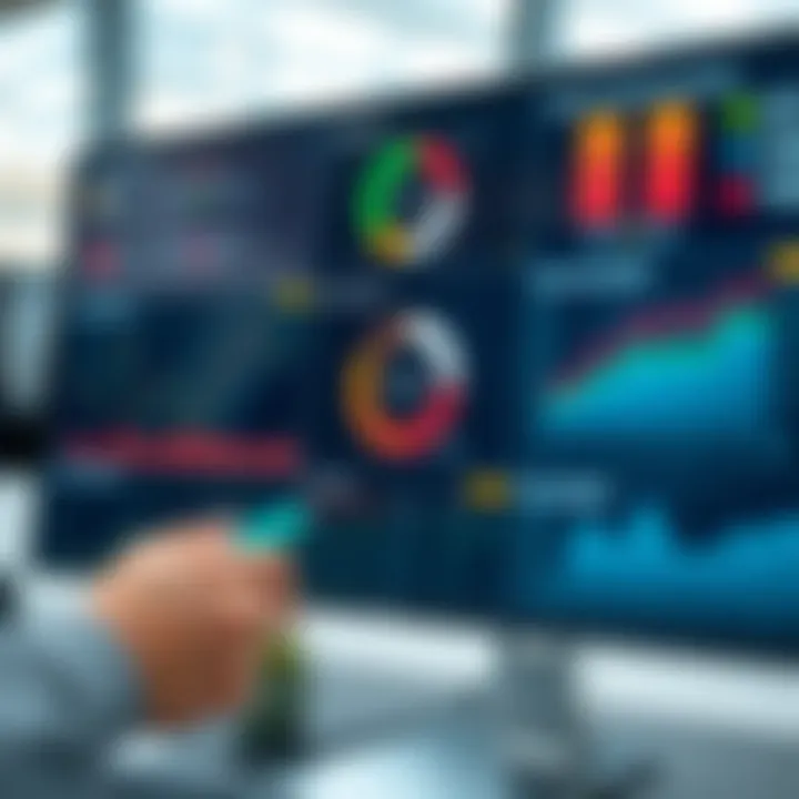 Graphic representing credit portfolio monitoring with data analytics and risk indicators