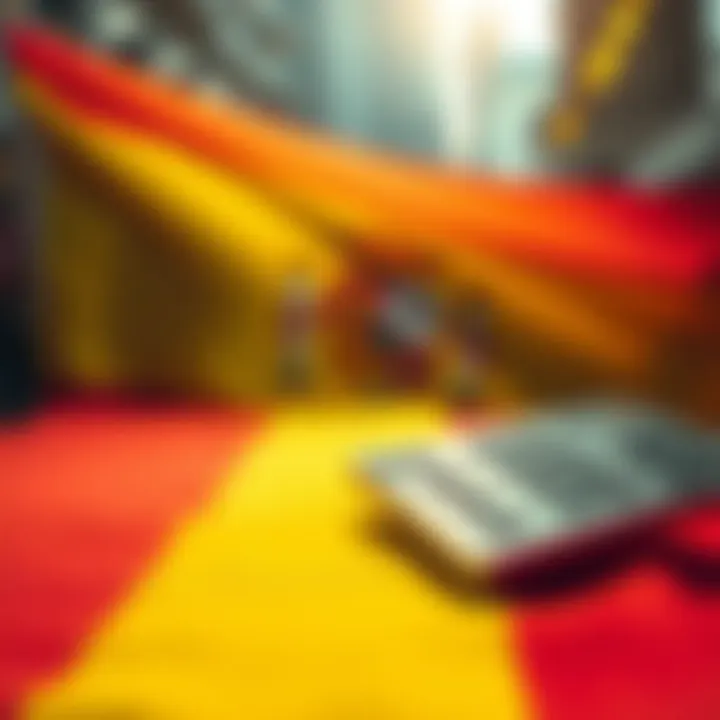 Illustration of Forex market trends with Spanish flag background symbolizing trading in Spain