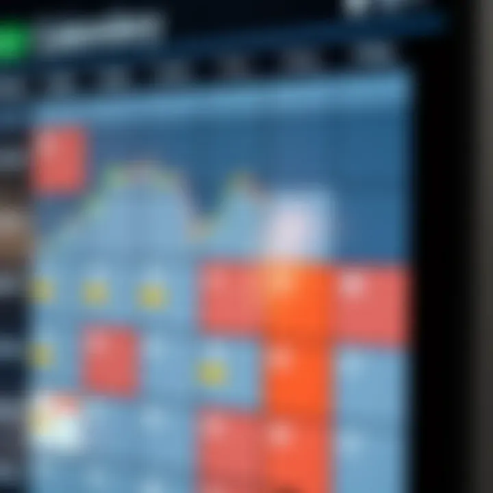 Graphical representation of macroeconomic indicators with dates and impact ratings on a digital calendar