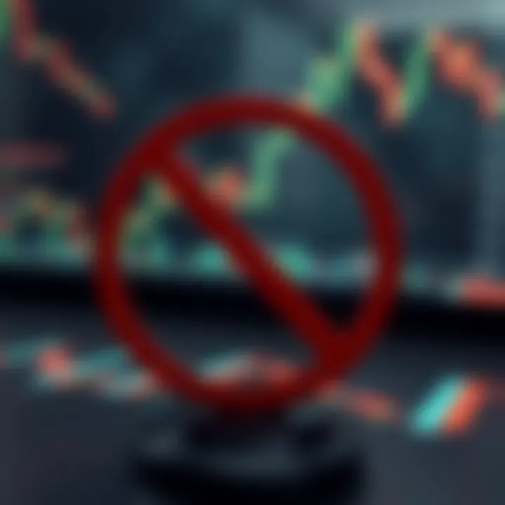 Illustration showing a prohibited binary options trading sign with a financial chart background