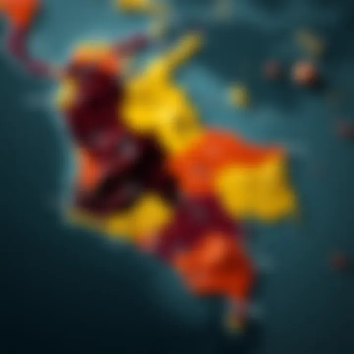 Map of Colombia showing regions vulnerable to natural and man-made risks