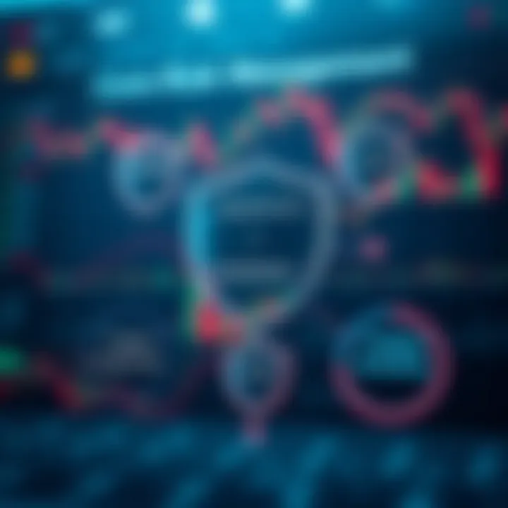 Conceptual diagram illustrating key risk management principles in financial trading with charts and protective shields