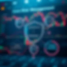 Core Risk Management Principles in Trading Conceptual diagram illustrating key risk management principles in financial trading with charts and protective shields
