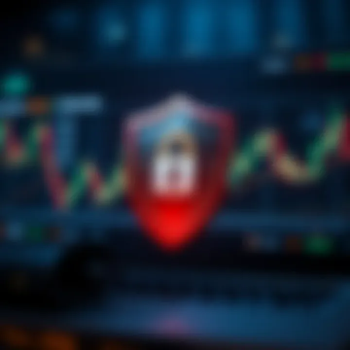 Illustration of secure online investment with shield and financial graphs