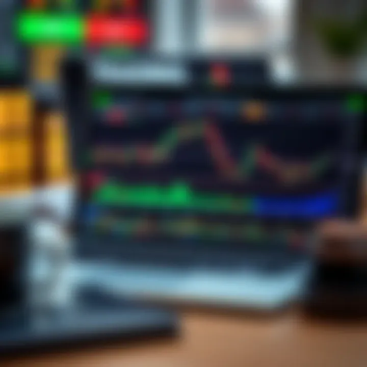 Laptop displaying trading platform with various financial instruments and indicators