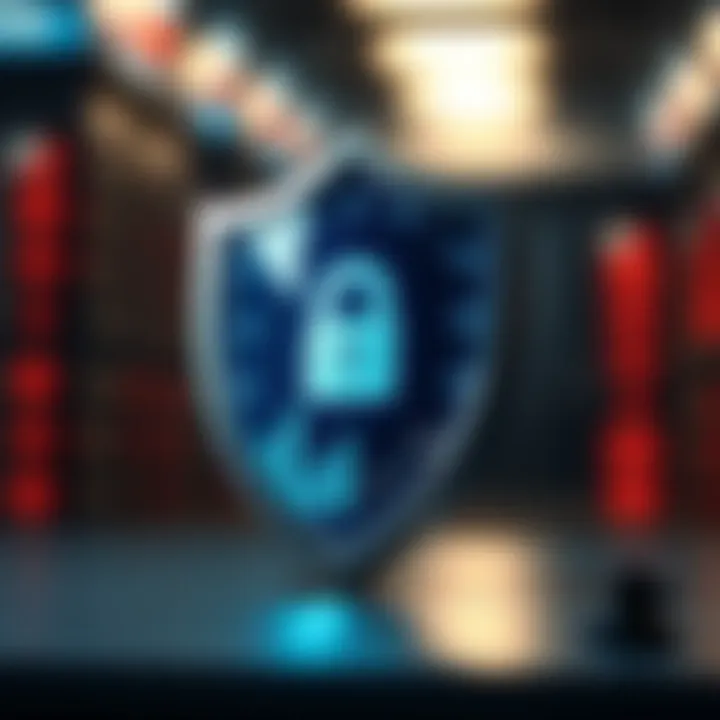 Security shield with digital trading icons