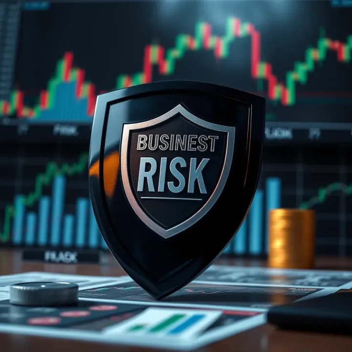Business risk management strategies illustrated with financial charts and protective shield