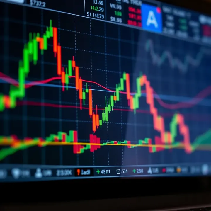 Graph displaying candlestick patterns and moving averages on a trading platform