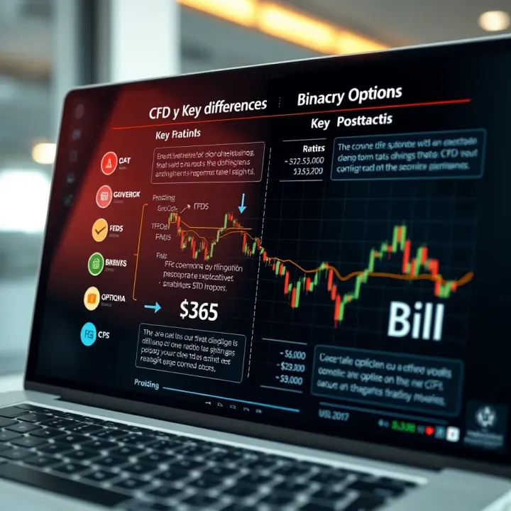 Comparison chart illustrating key differences between CFDs and binary options trading