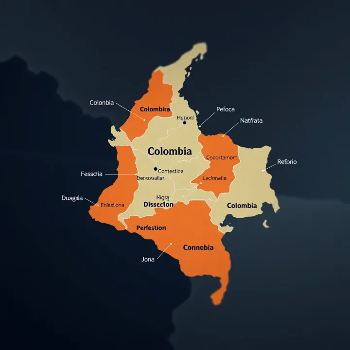 Map of Colombia highlighting regions with coordinated disaster risk management efforts and local government participation
