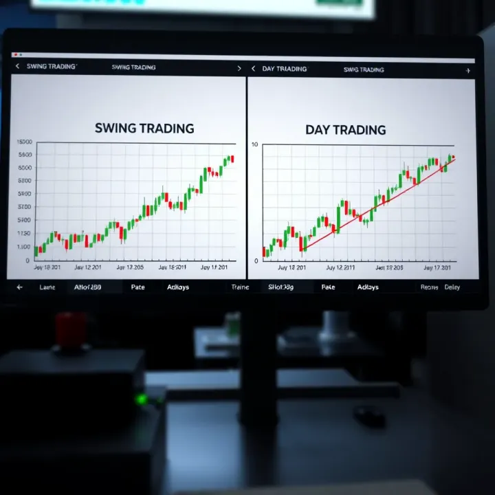 Comparison chart illustrating swing trading and day trading strategies with timelines and market movements