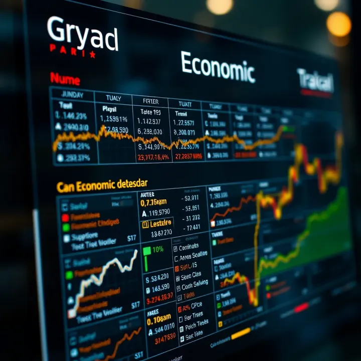 Illustration of an economic calendar showing various financial indicators and their release dates to help investors track market events
