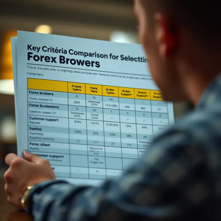 Comparison chart of Forex brokers highlighting regulation, fees, order types, and customer support features