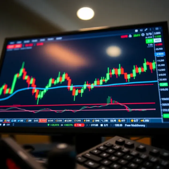 Chart showing Forex currency pairs with candlestick patterns and technical indicators on a trading platform