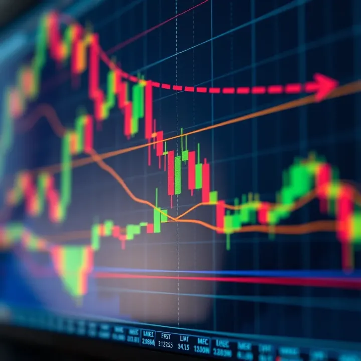 Chart displaying candlestick patterns and moving averages for technical trading analysis
