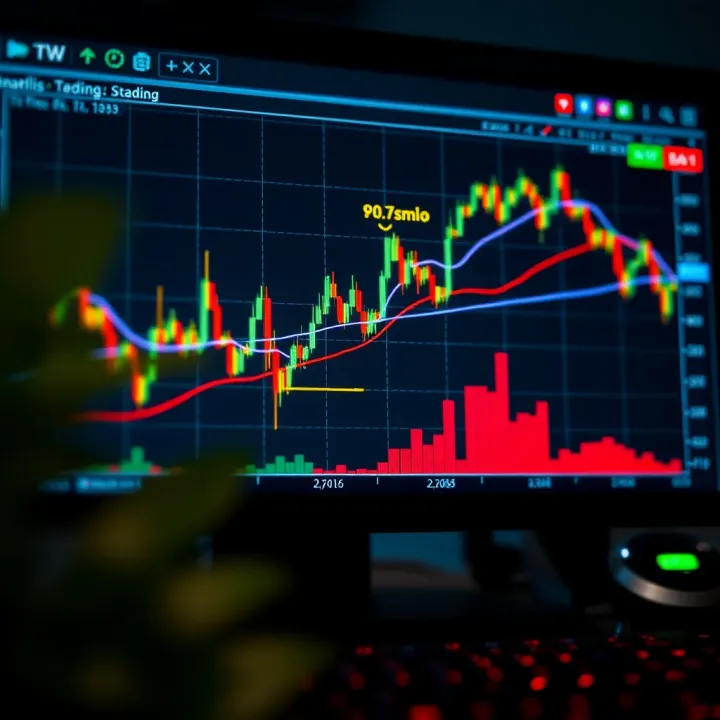 Screen showing various technical indicators overlaid on a trading chart