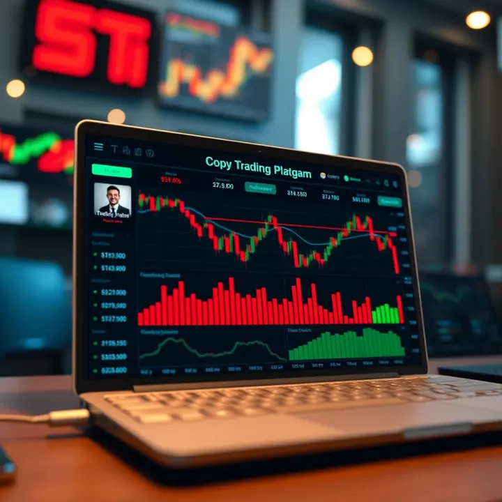 Digital interface of a trading platform highlighting copy trading features and follower statistics