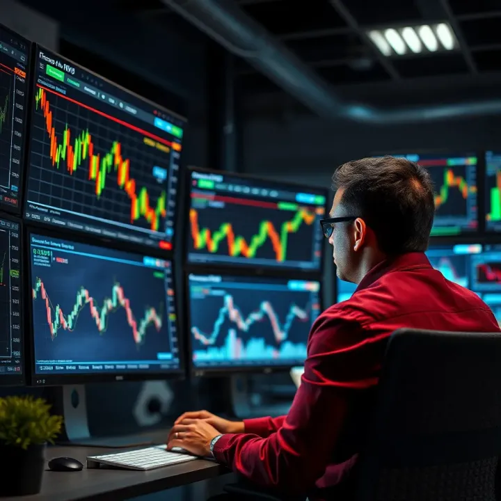 Analytical Trading Techniques in Financial Markets Person analyzing stock charts on multiple computer screens