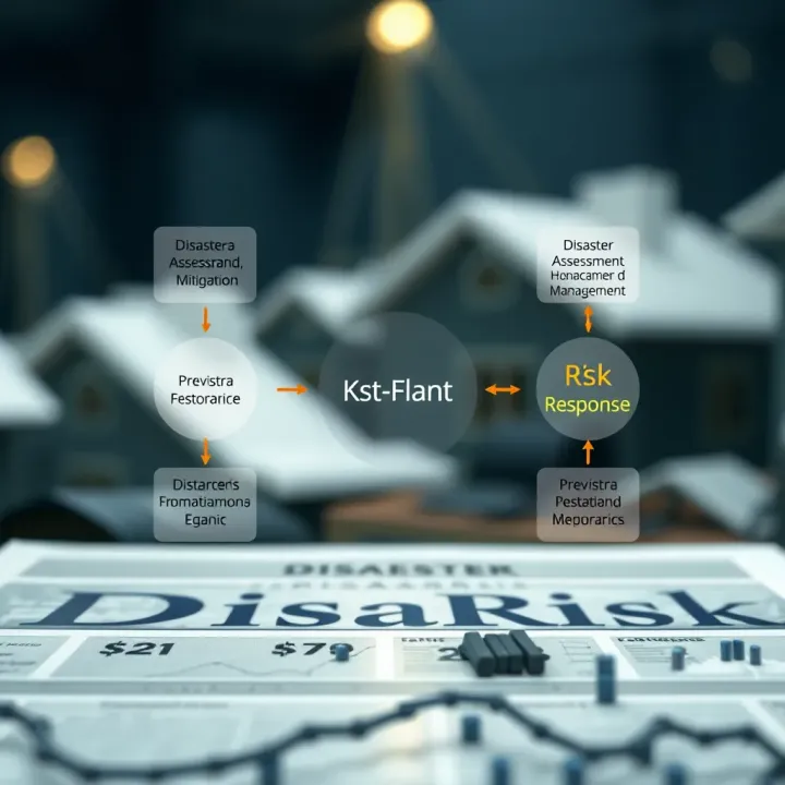 Diagram illustrating key components of disaster risk management including identification, assessment, mitigation, and response phases