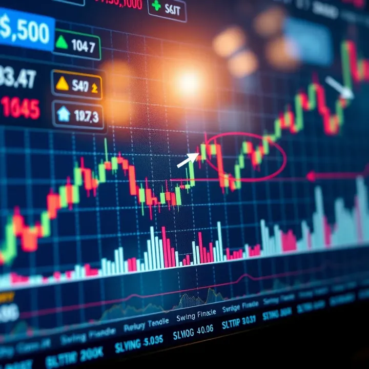 Graph showing price movements with highlighted points indicating ideal entry and exit for swing trading