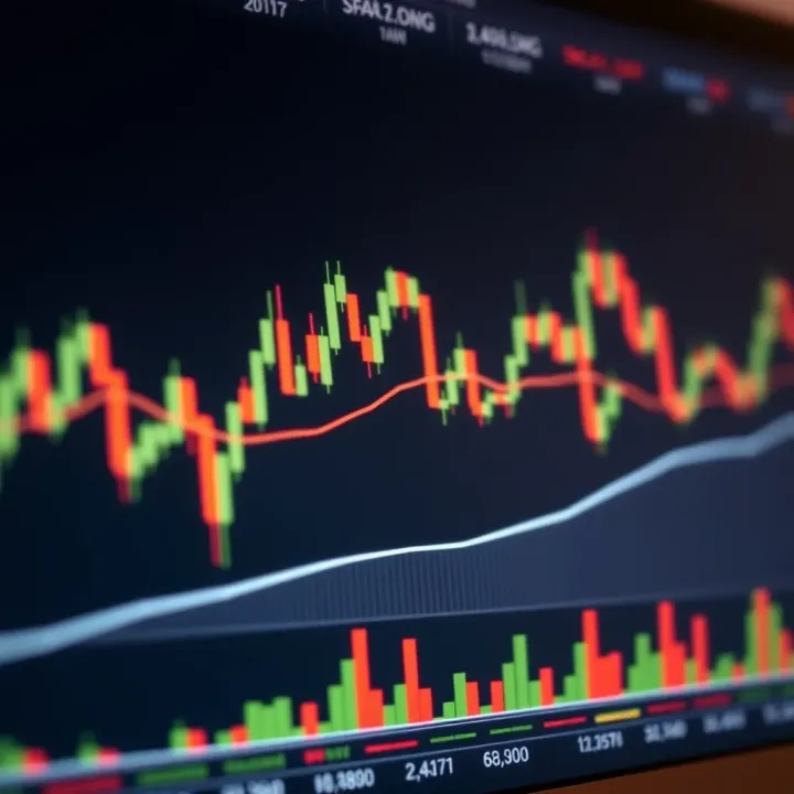 Chart displaying technical indicators such as moving averages and trend lines on a financial market graph