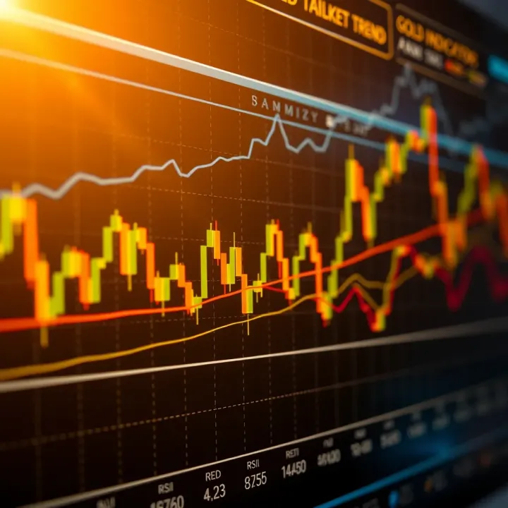 Graph displaying technical indicators such as moving averages and RSI applied to gold market trends