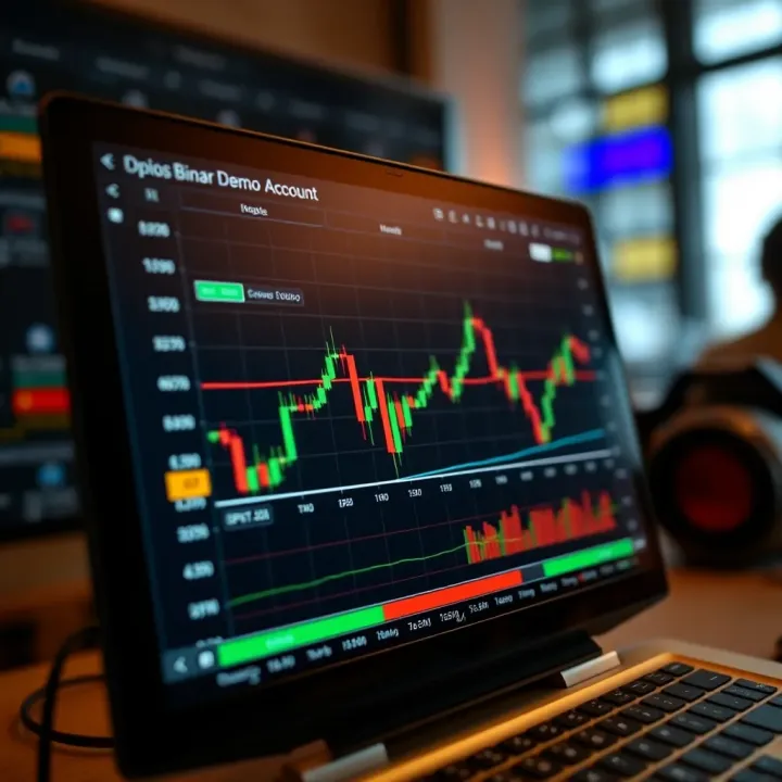 Graph showing trading platform interface with options binary demo account features