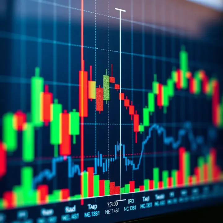 Japanese candlestick chart showing bullish and bearish trends with green and red candlesticks