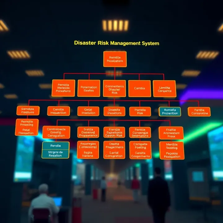 Diagram showing the organizational structure of Colombia's National Disaster Risk Management System connecting various public and private institutions