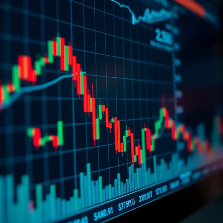 A detailed financial chart showing price movements and volume bars used in technical analysis