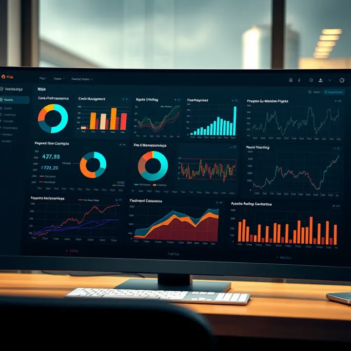 Dashboard displaying various risk management metrics and data visualizations
