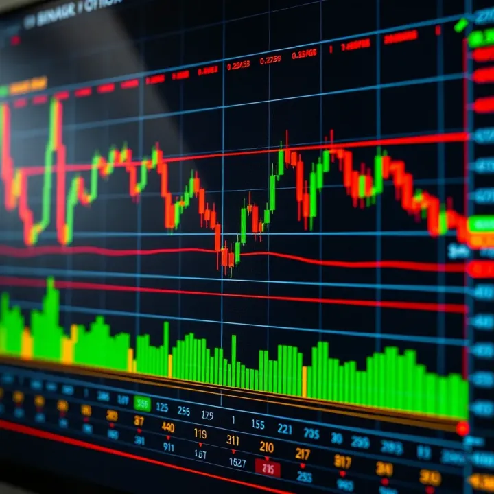 Chart displaying binary options signals with various indicators and trends