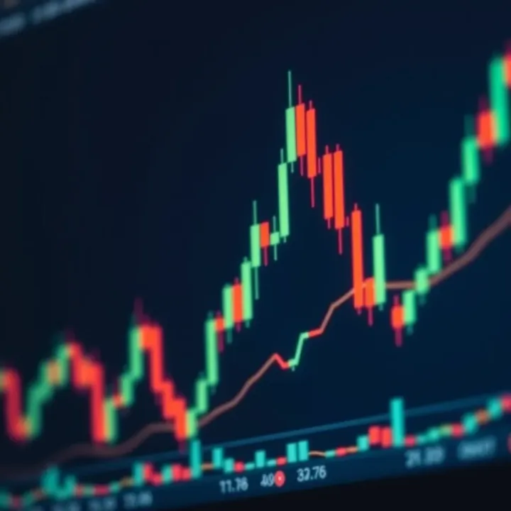 Financial chart displaying candlestick patterns with trend lines