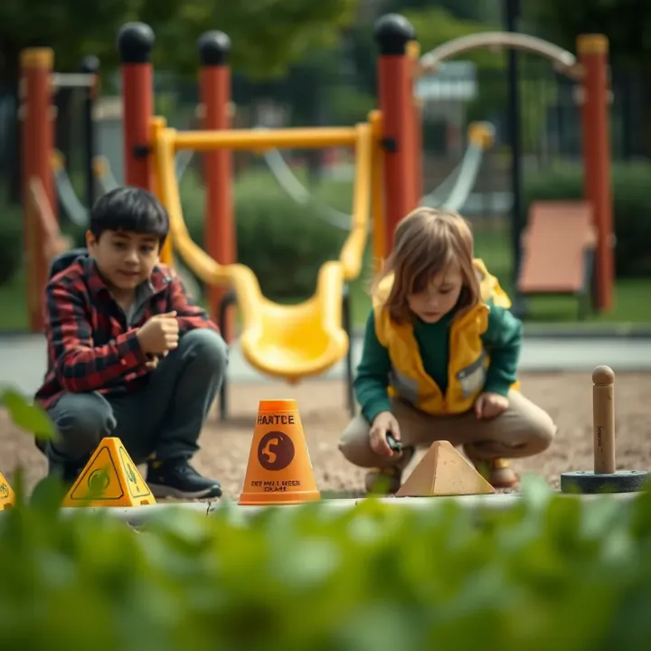 Children learning to recognize potential hazards in a playground setting