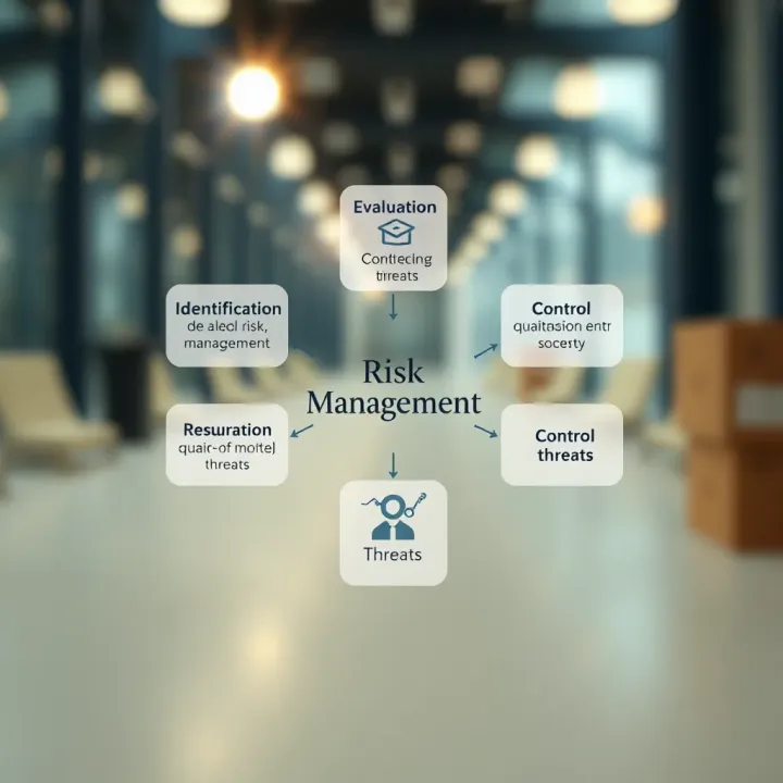 Diagram illustrating the components of risk management including identification, evaluation, and control of threats