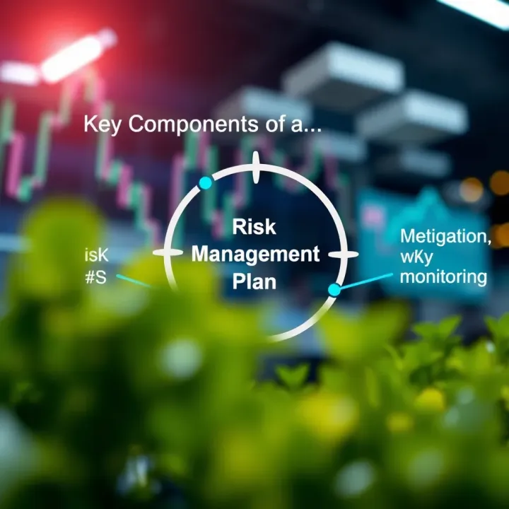 Diagram illustrating the key components of a risk management plan including identification, assessment, mitigation, and monitoring