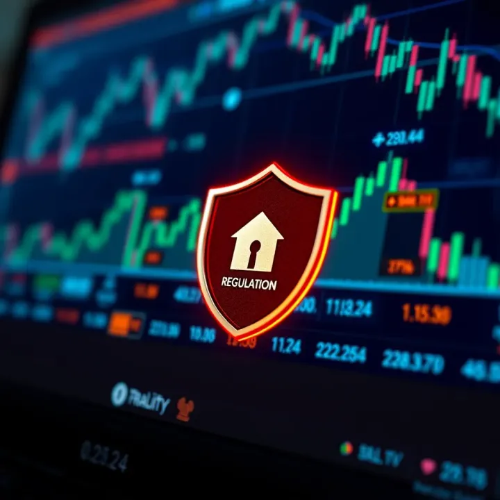 Illustration of secure online trading with shield symbol representing regulation and safety