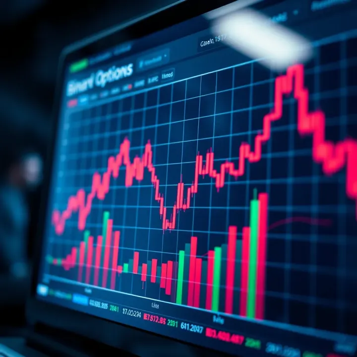 Graph showing upward and downward trends in binary options trading